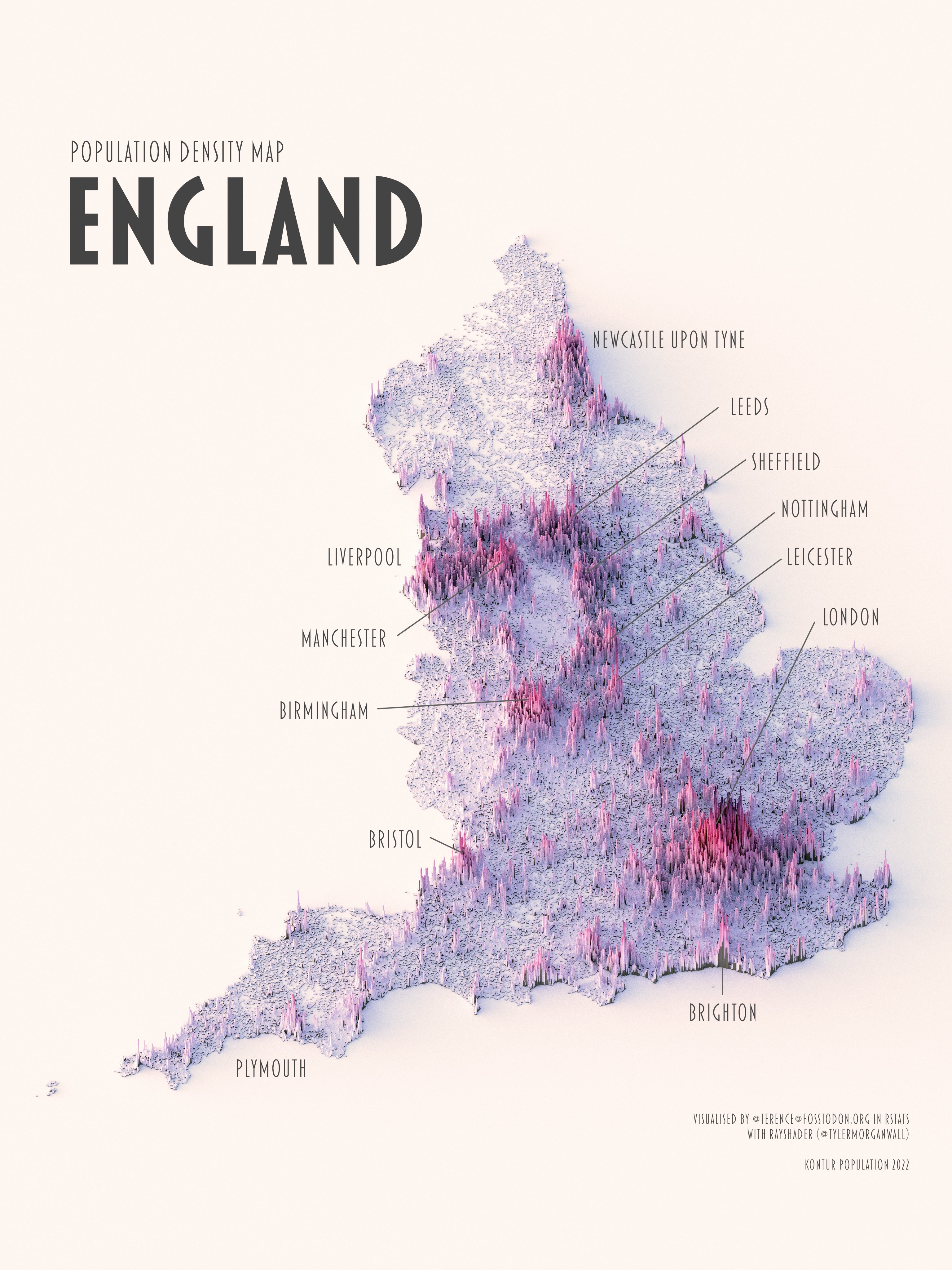 арта плотности населения Англии