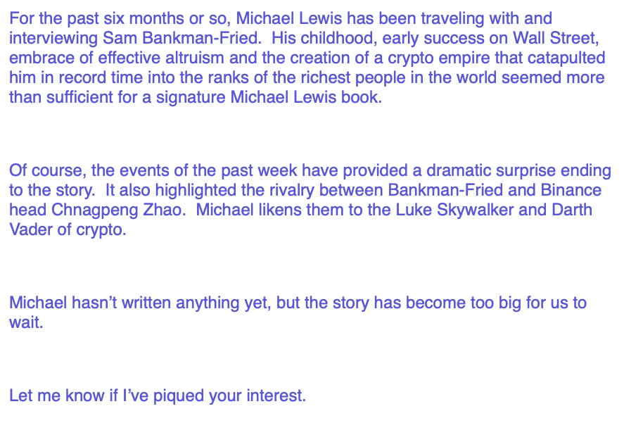 Скриншот письма агента Майкла Льюиса