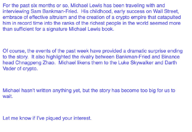 Скриншот письма агента Майкла Льюиса