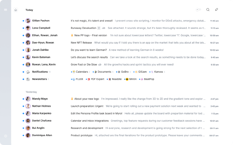 Список писем в inbox
