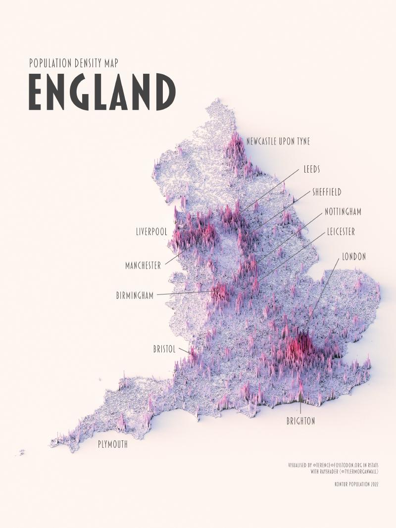 арта плотности населения Англии
