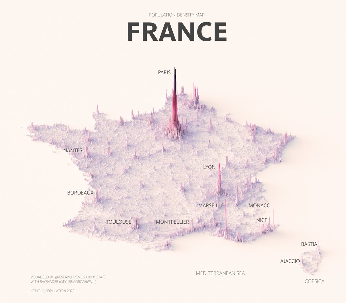 Карта плотности населения Франции