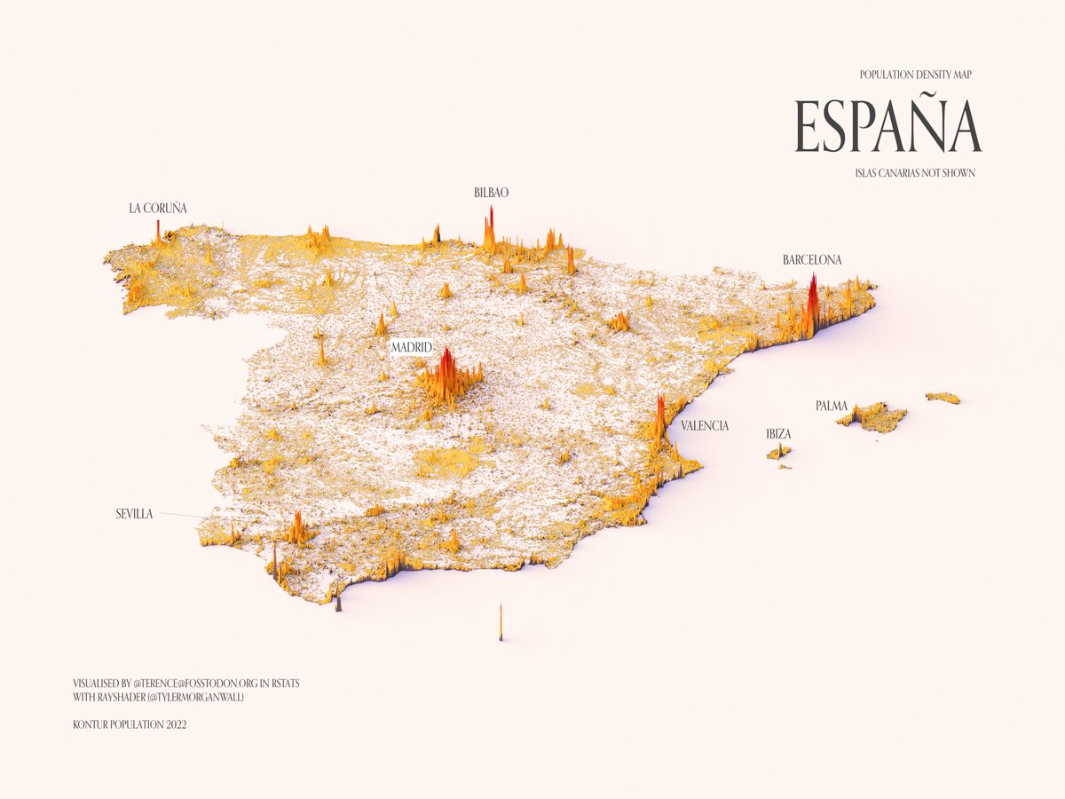 арта плотности населения Испании